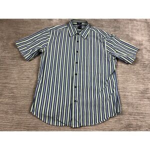 Gap Shirt Mens Large Multicolor Striped Button Up Short Sleeve Fitted Cotton